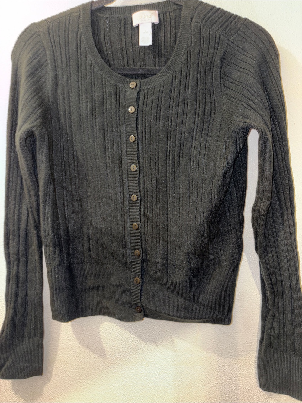 PINK Victoria's Secret Black Ribbed Button-Front Cardigan size Medium